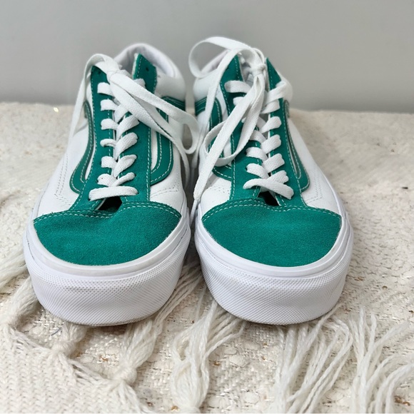 Vans Classic Sport Sneakers White/Green Suede Low Top Casual Shoes 10 Women’s - Picture 2 of 7